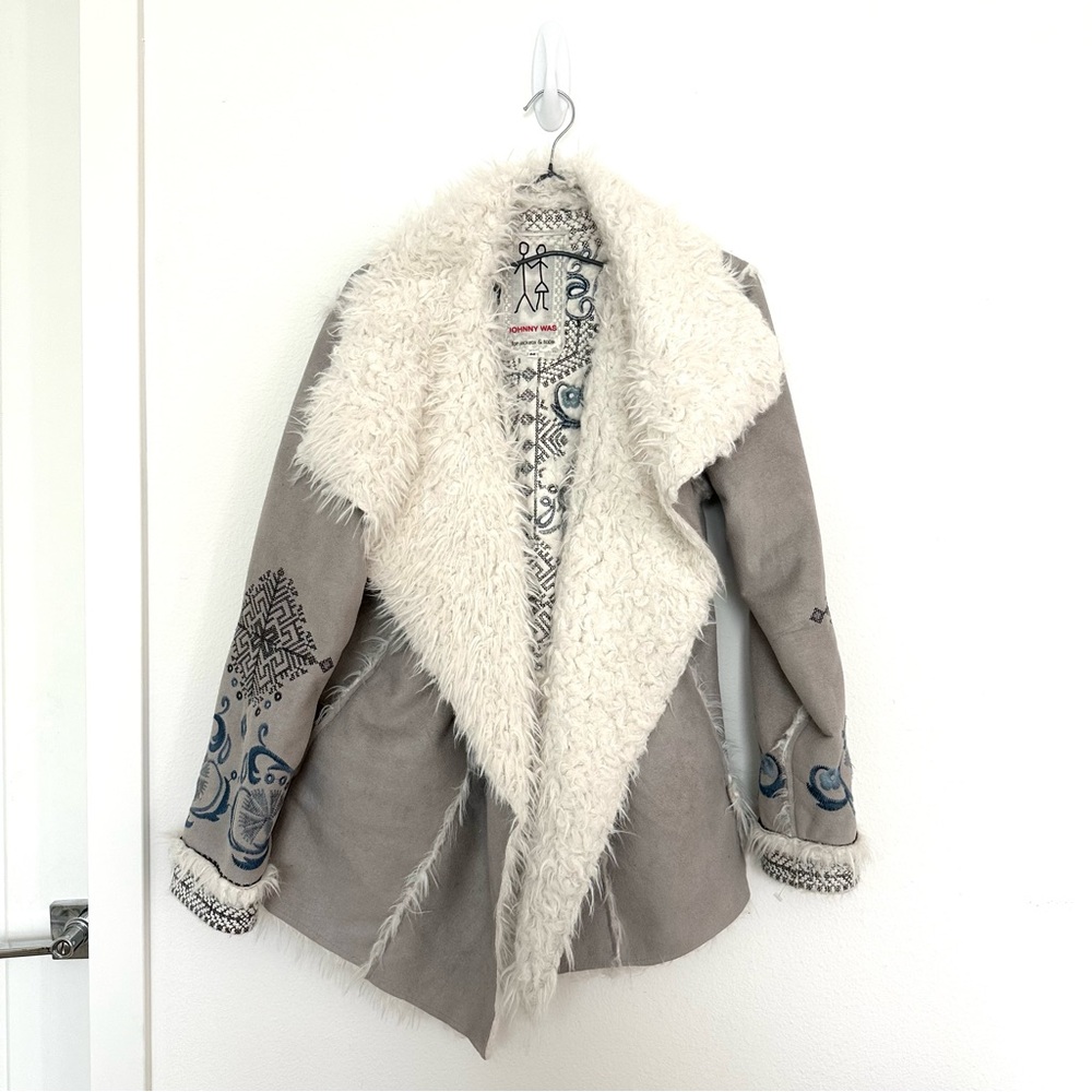 Johnny Was boho suede shearling jacket